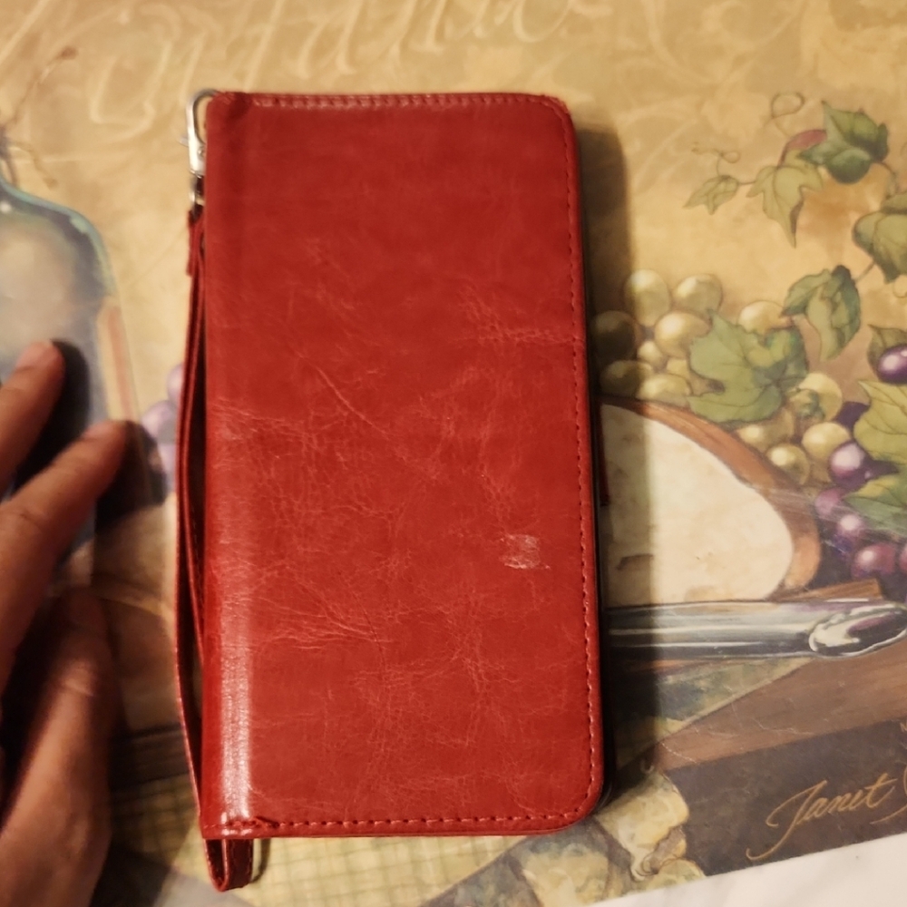 Red Leather Phone Wallet Case